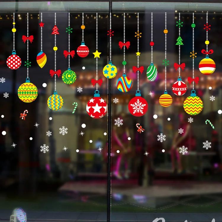 Weihnachten Farbe Ball Ornamente Wanda uf kleber Schlafzimmer Wohnzimmer Glasfenster Kunst Aufkleber für Heim textilien Neujahr Tapete – Detail 2