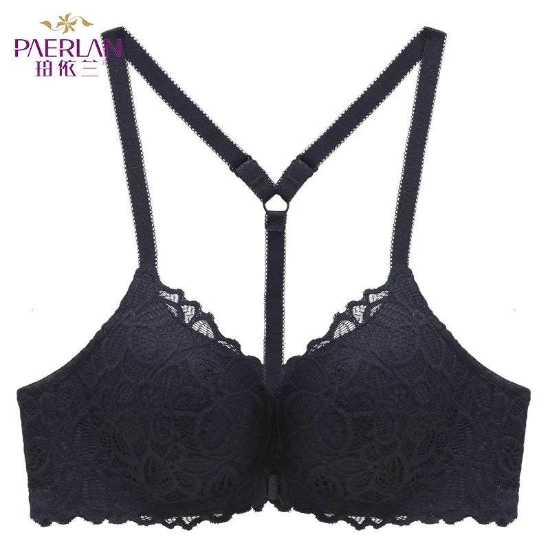 PAERLAN Front Closure Wire Free Lace Floral Hit Color Seamless Bra Small Chest Push Up Y-shaped Sexy Back Beauty Underwear Women