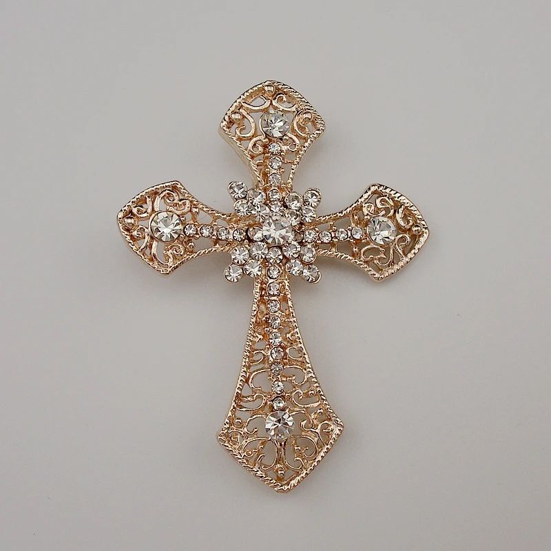 Fashion Resplendent Cross Champagne Gold Plating Rhinestone Shiny Brooch Pin for Women Jewelry Item 2020 New NO.: BH8110