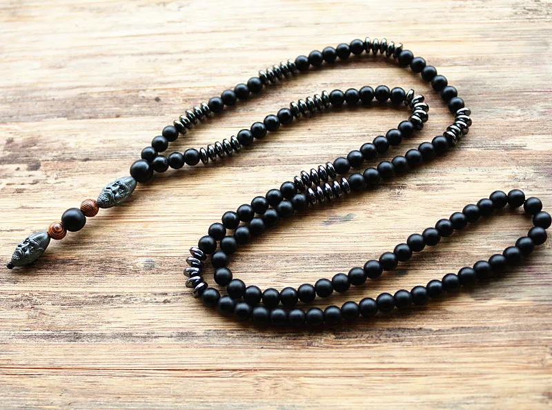 New Design Black Men\'s Hematite Carving Bead Necklace Fashion Jewelry