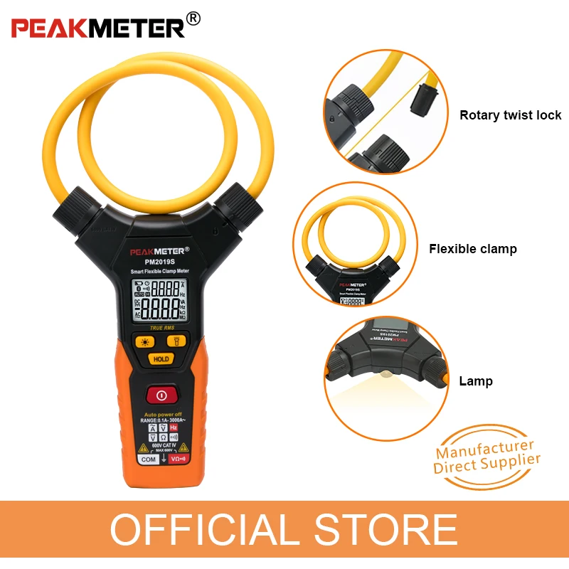 OFFICIAL PEAKMETER PM2019S Smart AC Digital Flexible Clamp Meter Multimeter Handheld  Voltage Current Resistance Frequency