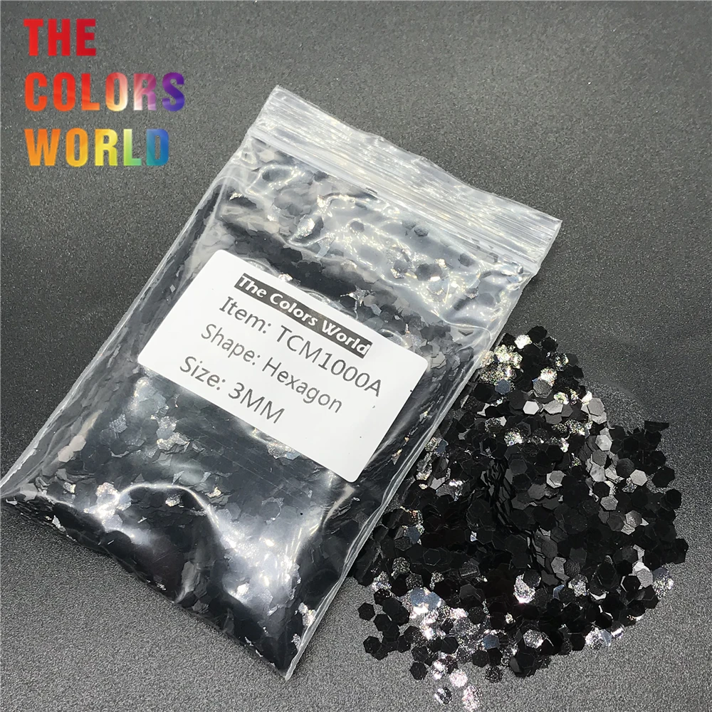 TCM1000A Black Color Metallic Luster Hexagon Shape Nail Glitter Nail Art Decoration Makeup Body Paint Henna Tattoo Handwork DIY