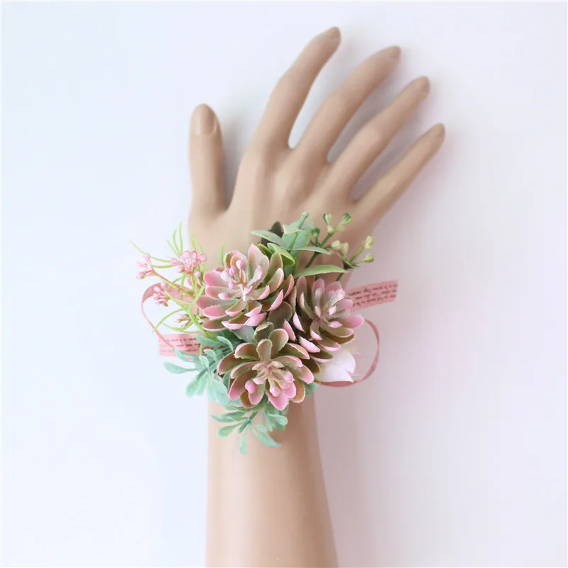 Wedding Men Boutonnieres and Wrist Corsage Lovely Succulent Plant Hand Flowers Brides Wrist Flower Blue Bridal Bouquet Accessory