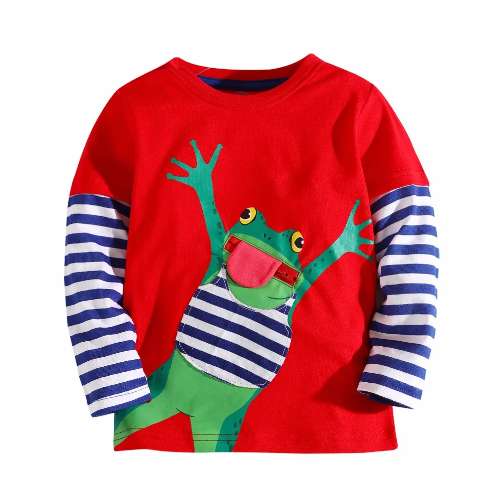 3-12 Years Boy T shirts Long Sleeve Frog  Applique Cartoon Hot Selling Baby Striped Brand Fashion Boy T shirt Boys Tops & Tees