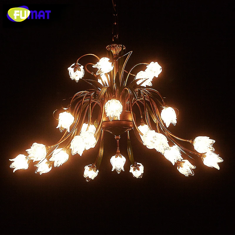 

FUMAT European Style Metal Chandeliers LED American Brief Lightings For Living Room Creative Glass Artistic Flowers Chandelier