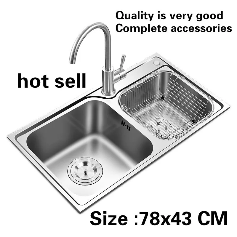 

Free shipping Apartment high quality kitchen double groove sink wash the dishes 304 stainless steel hot sell 78x43 CM