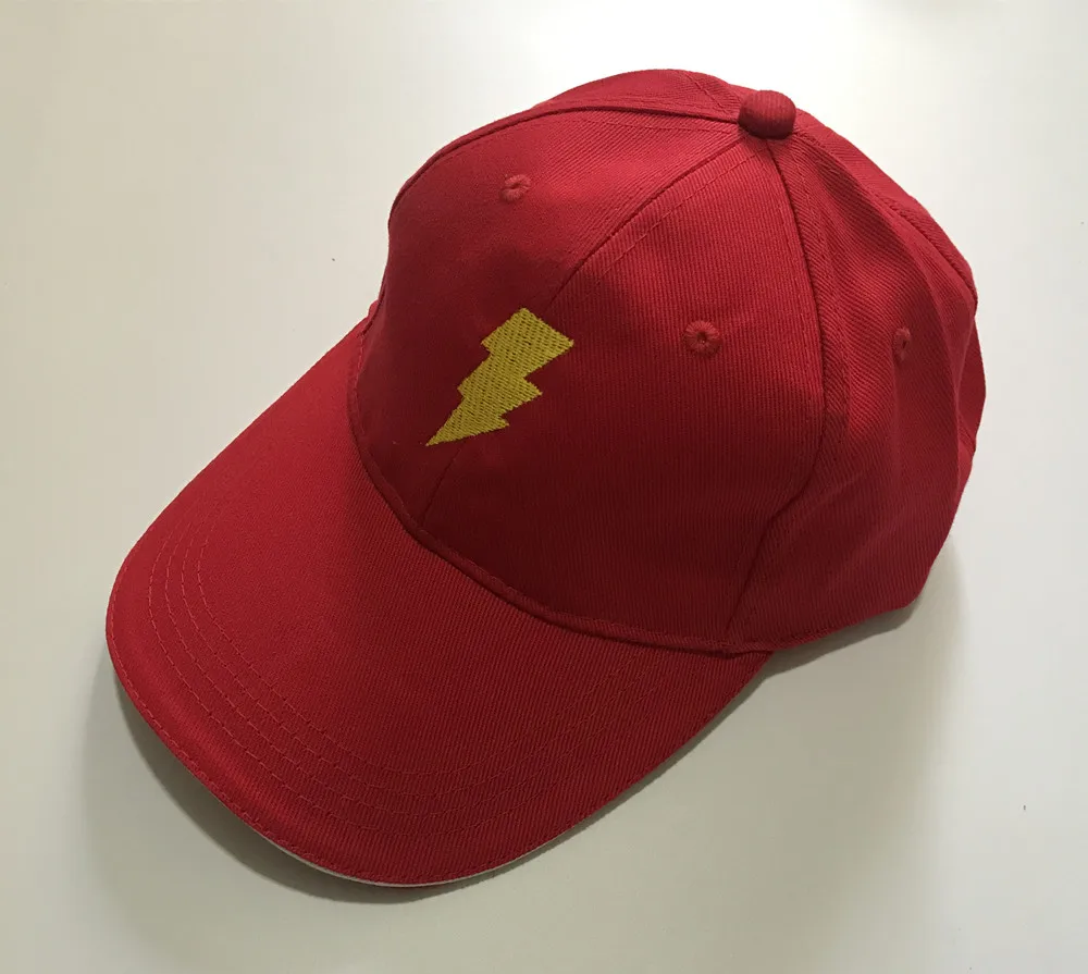 Super Hero Shazam Billy Batson Gold Lightning Logo Embroidered Snapback Hat Red Baseball Cap