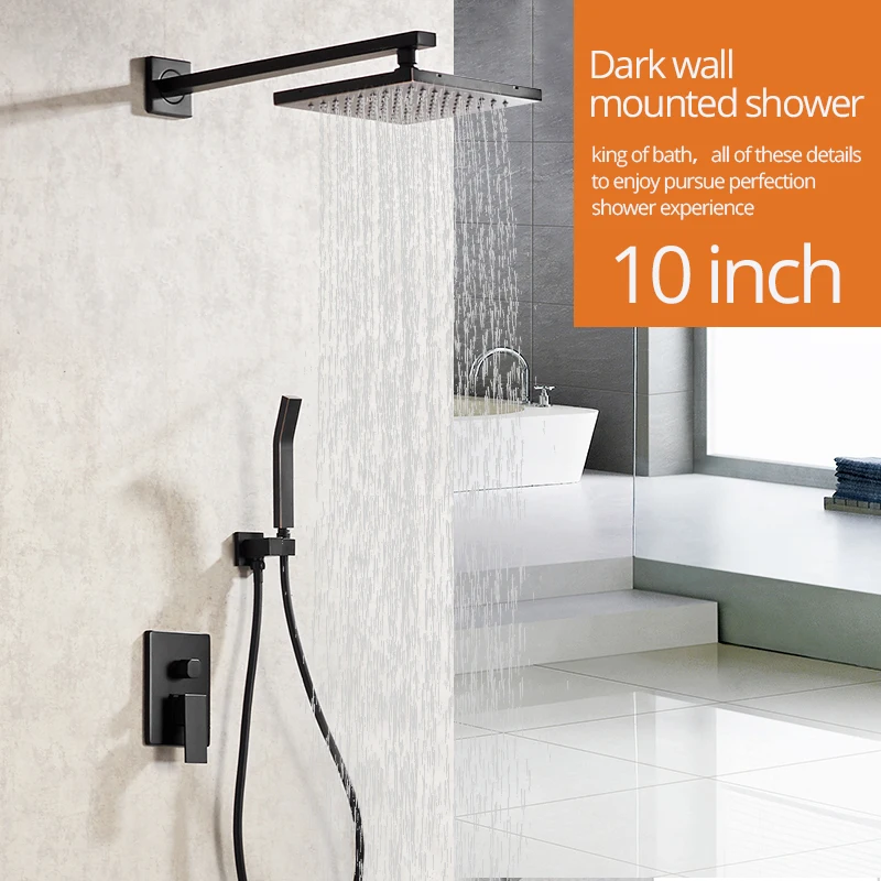 

Shower Faucets Black Brass Wall Mounted Bathroom Rain Shower Head Square Big Handheld Waterfall Shower Faucet Mixer Set 623