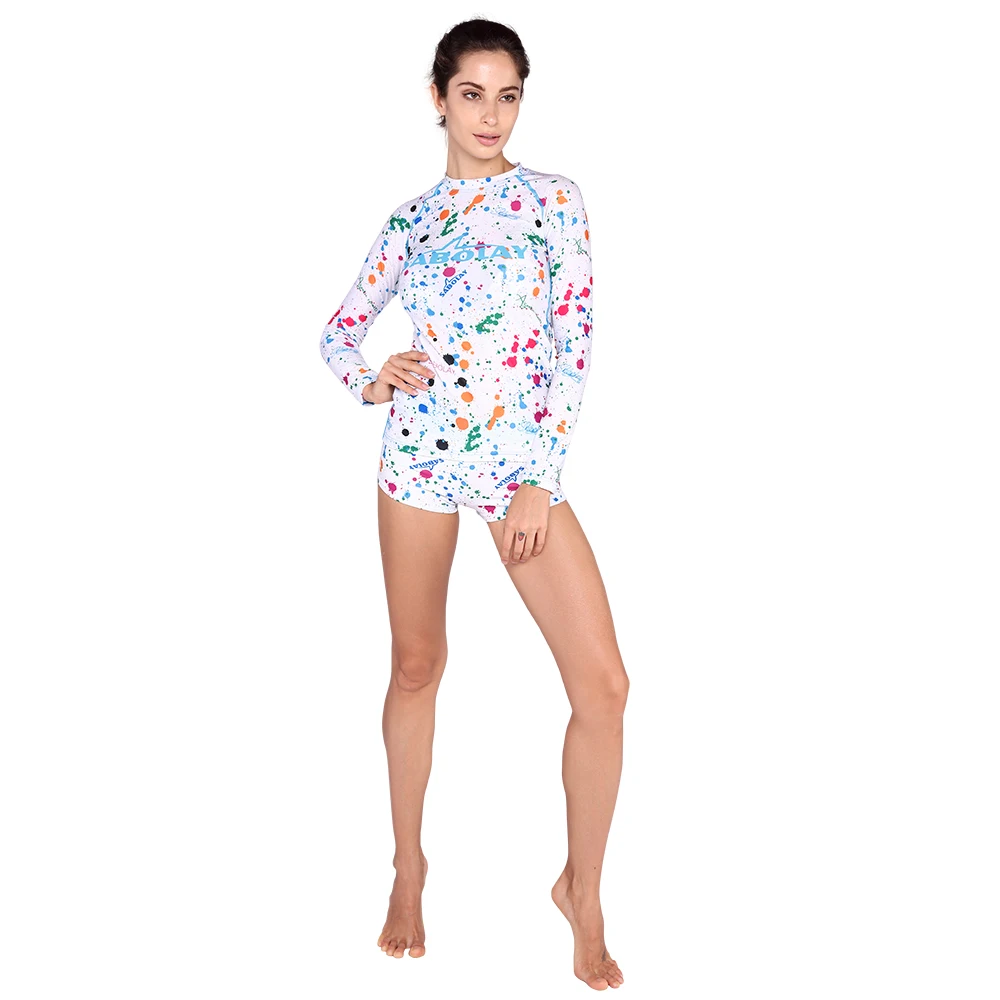 SABOLAY Women Arrival Sunscreen Long Sleeve Surf Diving tops Rashguards Quick Dry Rash Guard Swimming Shirt Swimsuit Short Pants