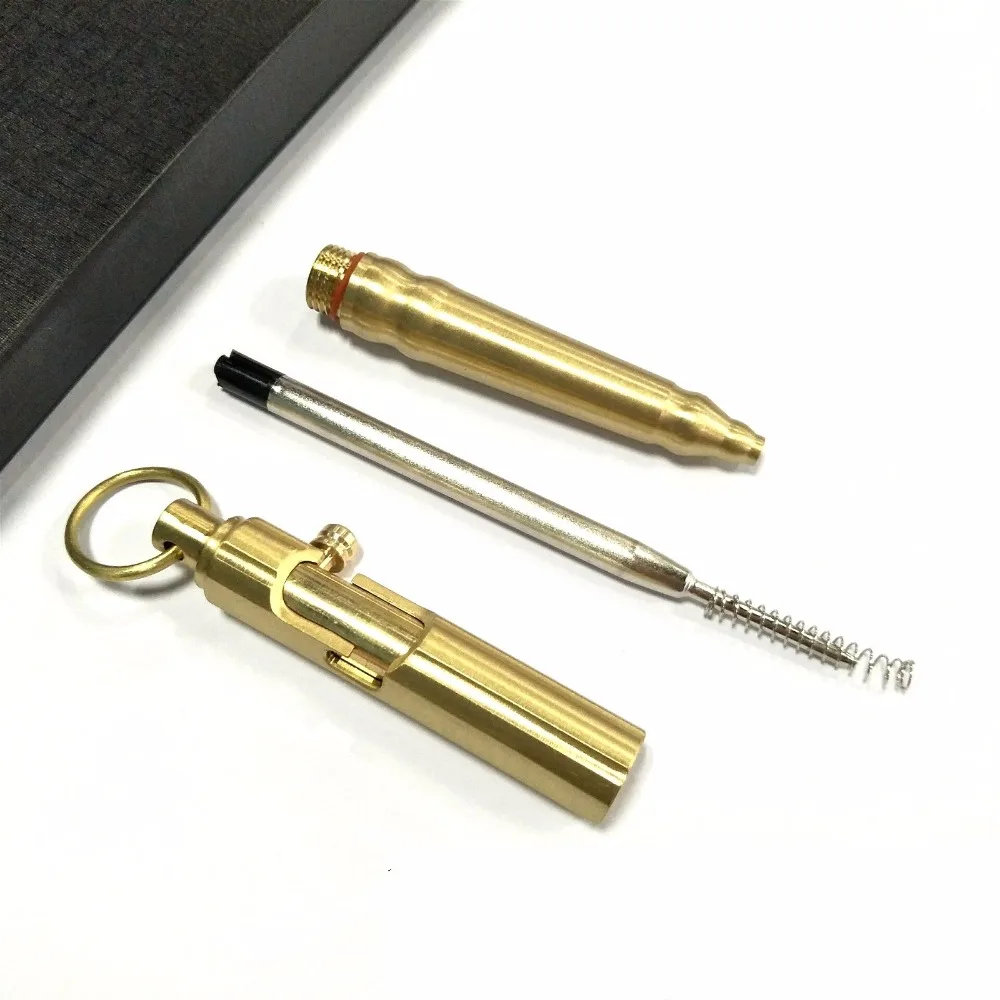 EDC Self-defense Brass Pen Hand Machine Gun Pen Creative Copper Retro Bronze Bolt Bolt Tactical Pen Hanging Ring Outdoor Pen