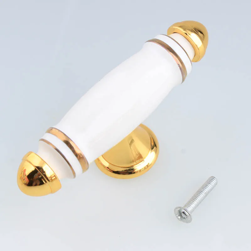 modren simple fashion white ceramic drawer win cabinet knobs pulls gold zinc alloy kitchen cabinet cupboard door handles knobs