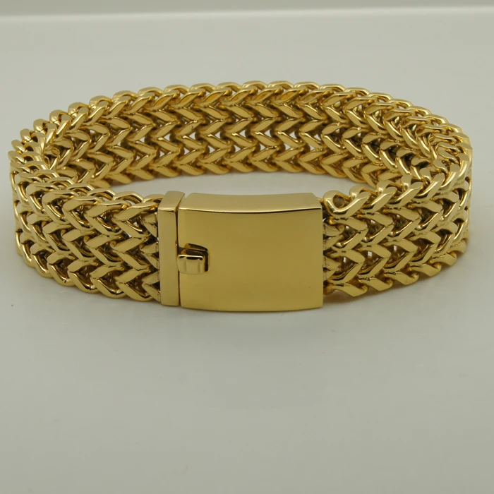 

1.8cm wide woven chain gold plating 316L stainless steel chain bracelet men jewelry bracelet 1pc