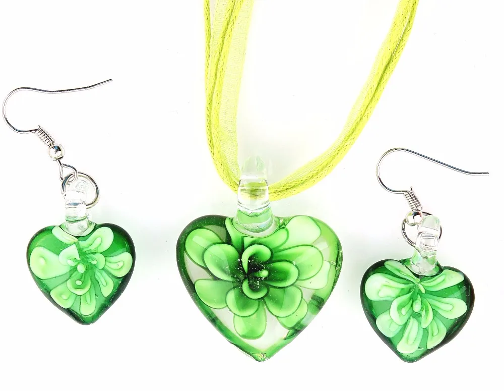 Wholesale 6sets Murano Lampwork Glass Charm Heart Sets For Women Jewelry FREE SHIPPING