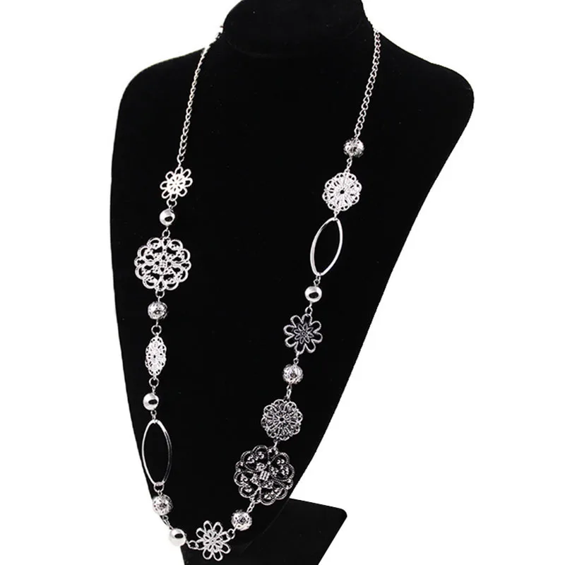 Vintage fashion long necklaces for women Bohemian Jewelry Flower Alloy Layered Statement Necklace for Women