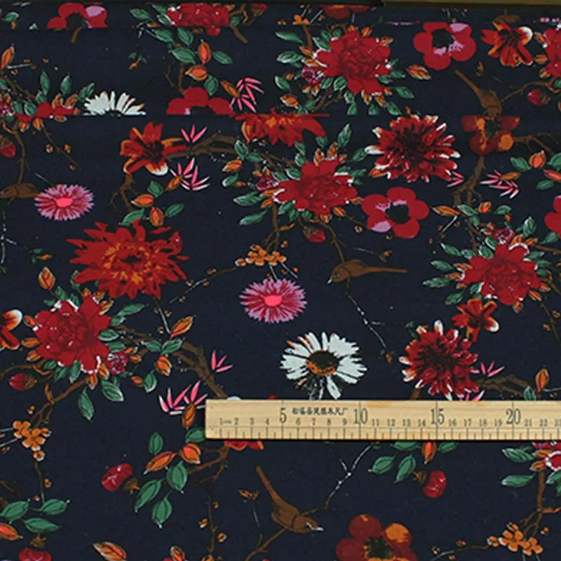 cotton and linen red flower plum Chinese Hwamei floral printed textile for DIY handwork tablecloth curtains blouse dress fabric