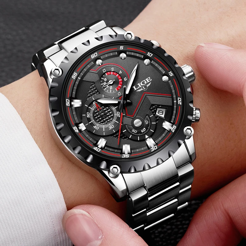 2024 LIGE Men Watch Fashion Quartz Watch Mens Top Brand Luxury All Steel Business Waterproof Sport Watch Relogio Masculino+BOX