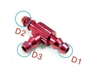 Kleine Größe 3 Weg/Drei-Weg T Typ Fuel Jointer D6xD 3,2 xL21 Rot Farbe