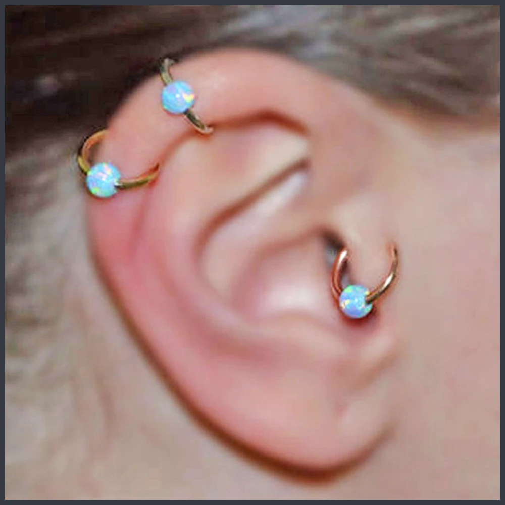 1PC G23 Titanium Opal Stone Hinged Segment Ring Lip Nipple Cartilage Tragus Helix Piercing Nose Septum Clicker With Opal Stone