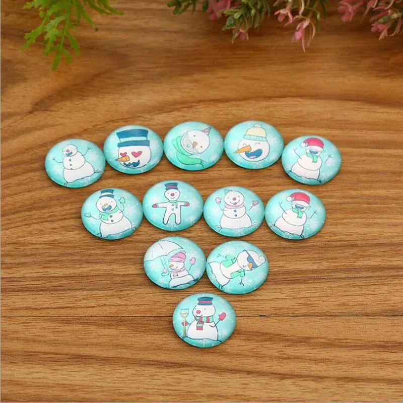 

60pcs/lot Mixed Round Flatback Snowman Photo Glass Cabochon 8mm--35mm Accessories Fit For DIY Jewerly