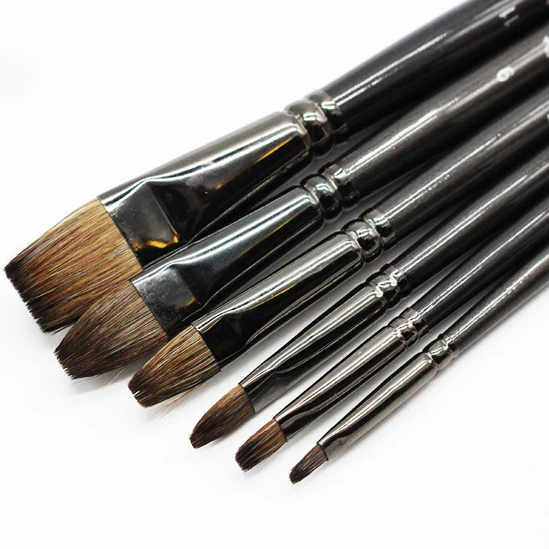 Professional Squirrel Hair Painting Brush Oil Painting Art School Supplies Pen Flat Paint Brush For Gouache Painting Drawing Set