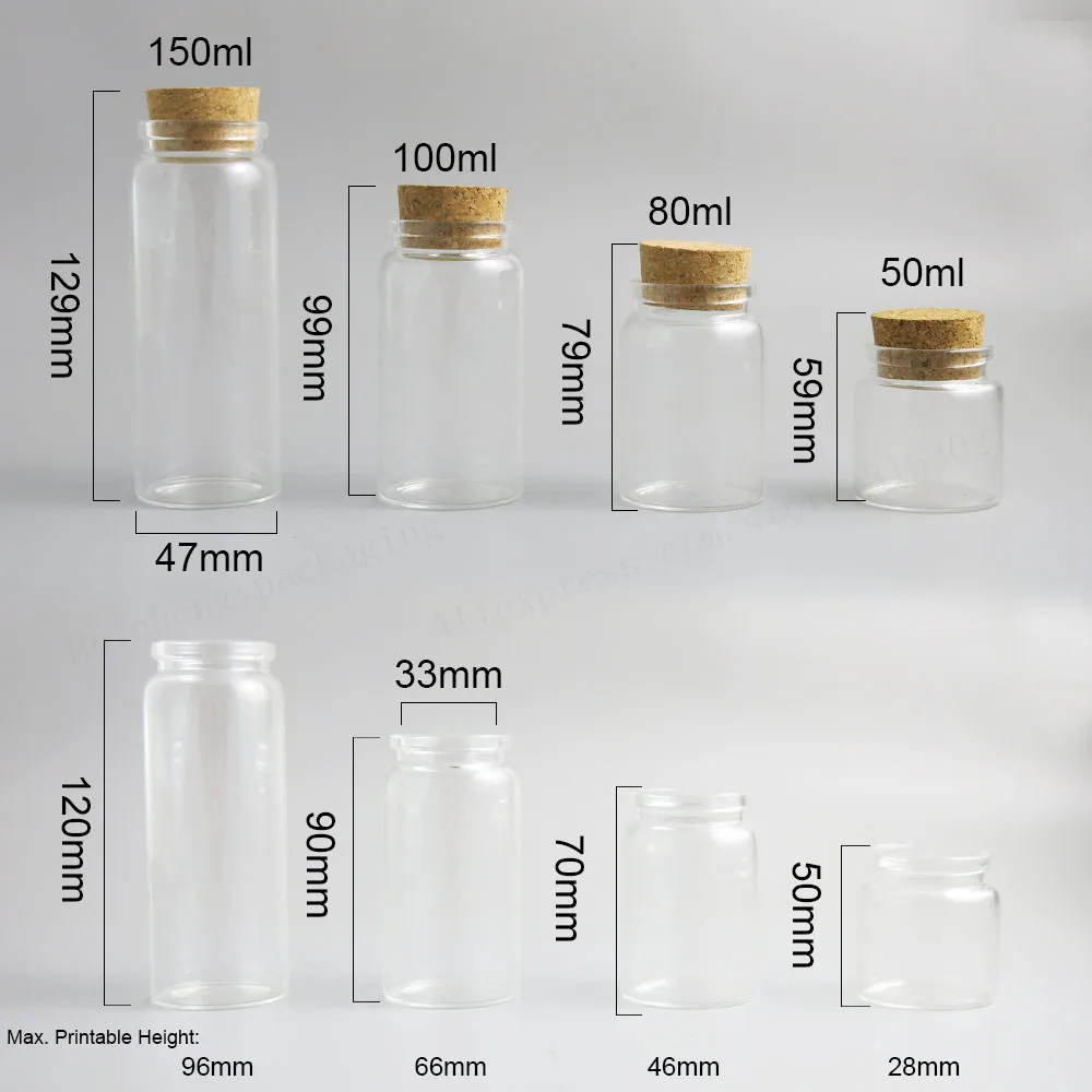 2 x trasparente 50ml 80ml 100ml 150ml grande bottiglia di vetro con sughero di legno 5oz contenitori vuoti per esposizione di barattoli di vetro