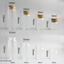 2 x trasparente 50ml 80ml 100ml 150ml grande bottiglia di vetro con sughero di legno 5oz contenitori vuoti per esposizione di barattoli di vetro tappati