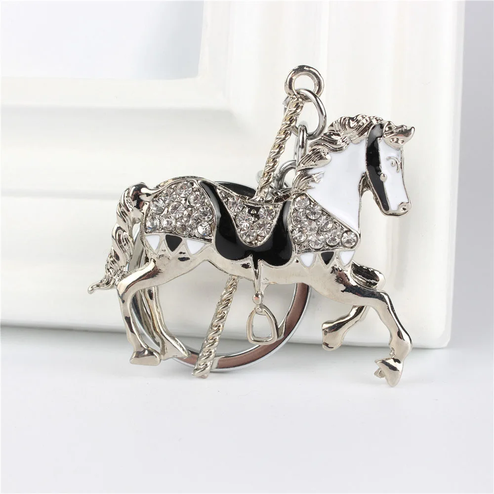 Horse Trojan Pendant Charm Rhinestone Crystal Purse Bag Keyring Key Chain Accessories Wedding Party Lover Friend Gift