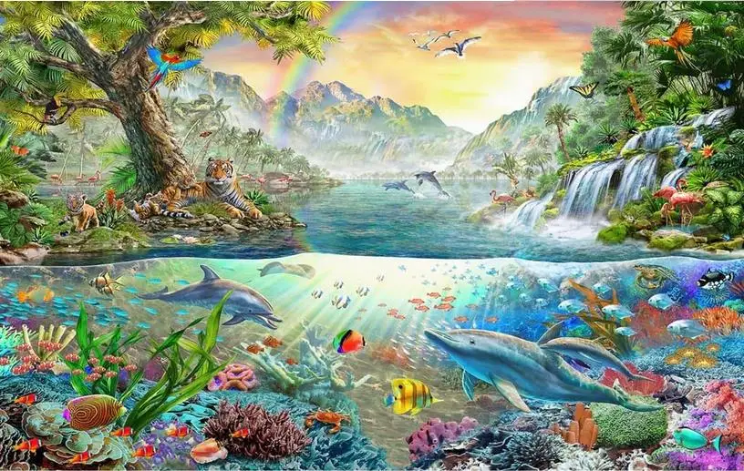 

3D Stereoscopic Wall Murals ocean world dolphin Wallpaper For Living room Bedroom Safa Tv Backdrop Wallpaper