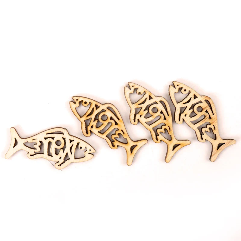 Wooden Cute Fish Shape Arts Painting Scrapbooking Embellishments Craft Handmade Home Decoration Accessories DIY 50mm 10pcs MZ257