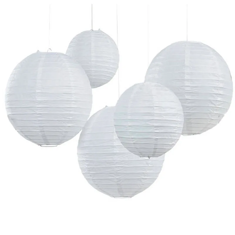 6Pcs/Set(Mix 15-40cm) White Chinese Paper Round Lanterns Boho Wedding Hanging Dcorations Anniversary Celebration Party Balloons