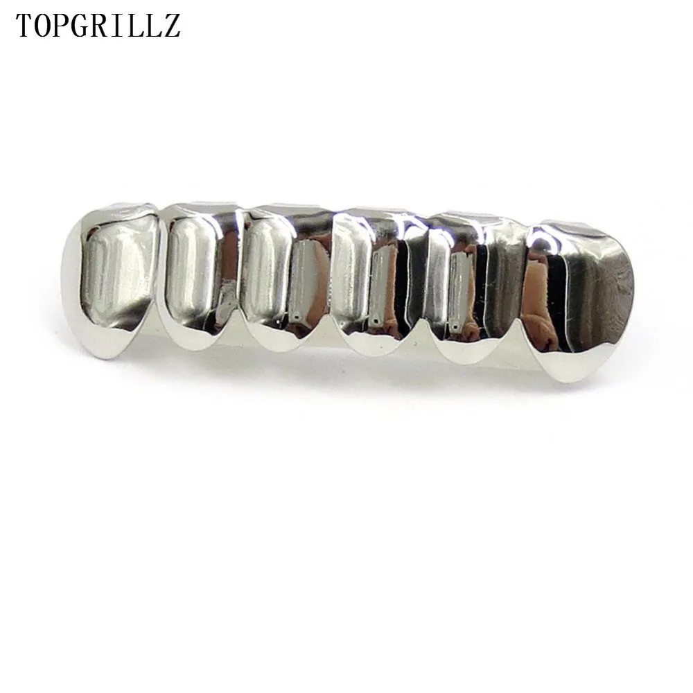 New Real Silver Plated Shiny Hip Hop Teeth For Mouth Grillz Caps Top & Bottom Grill Set Vampire Teeth For Unisex Gift,Party