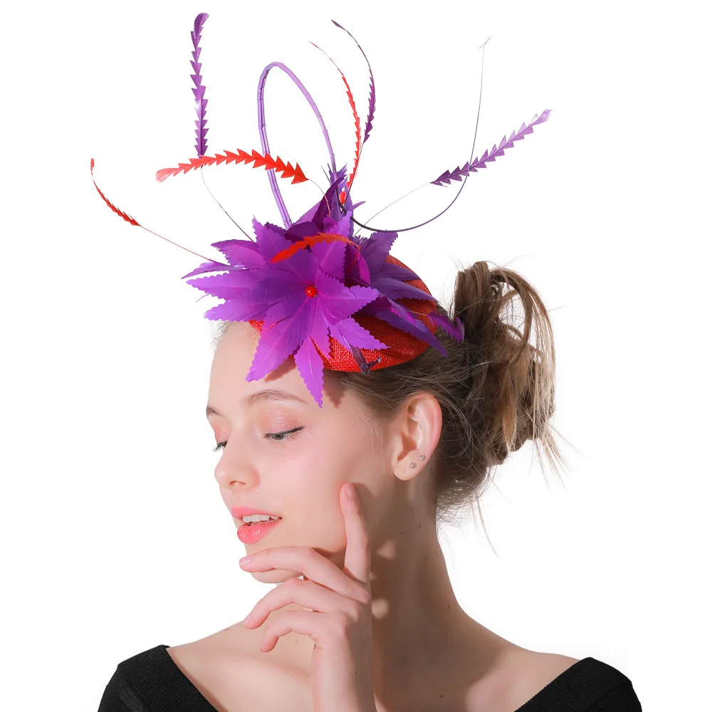 

Fashion Fancy Feathers Floral Hair Fascinators Accessories Red Women Wedding Hats Elegant Ladies Bridal Married Hair Accessories