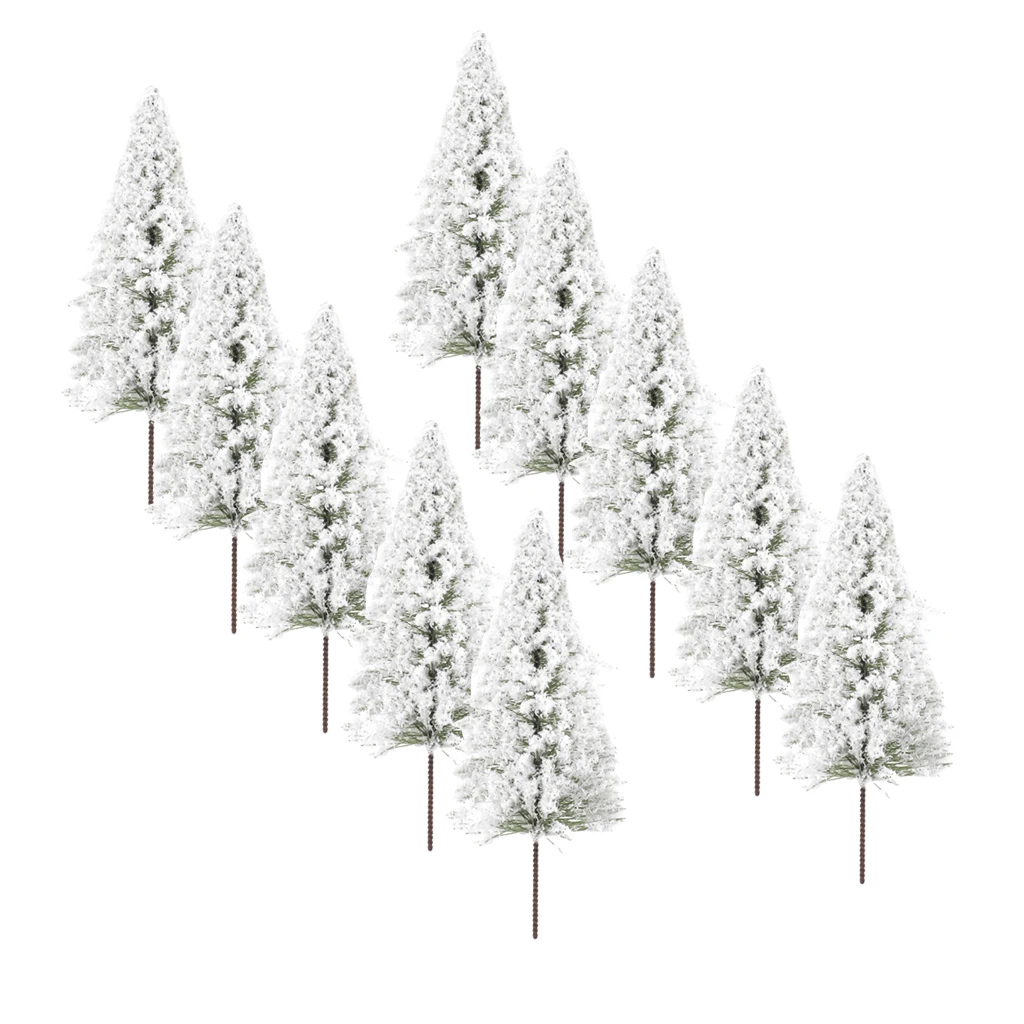 10pcs Model Pine Trees Miniature White Snow Trees Winter Forest Train Railway War Game Layout Landscape Diorama Scenery OO Scale