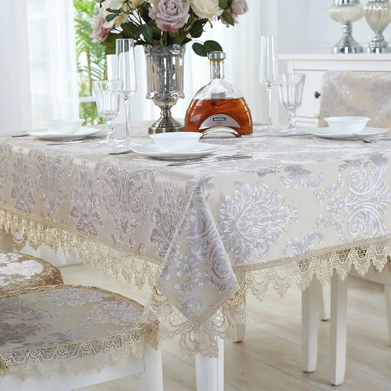 New Flowers European Jacquard Table Cloth Lace Tablecloth Table Runner Wedding Decor Chair Cushion Table Cover Dustproof Cloth