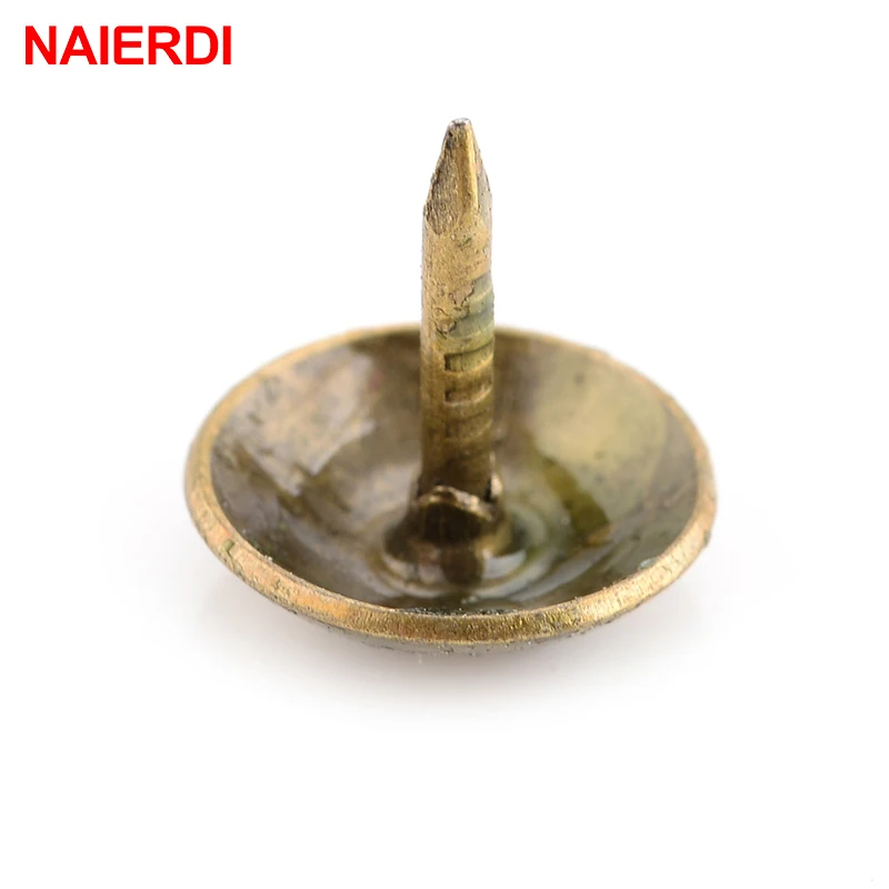 100PCS NAIERDI 8.5x16mm Bronze Tacks Antique Decorative Jewelry Gift Box Push Pin 10x10mm Door Nail For Fasteners Hardware