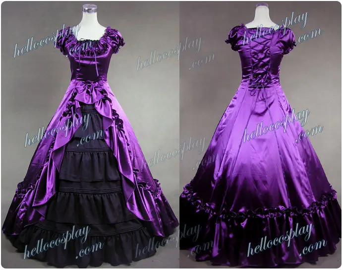 Japanese Anime Outfit Renaissance Gothic Reenactment Dress Ball Gown Purple Dress H008