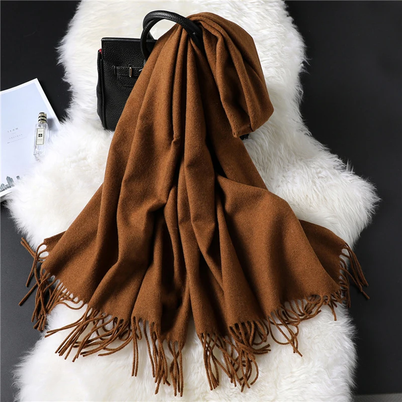 Luna&Dolphin Luxury Brand Women Shawl 200x70cm Virgin Wool Winter Cross Weave Wrap Stole Pashmina Tassles Cashmere Blanket Scarf