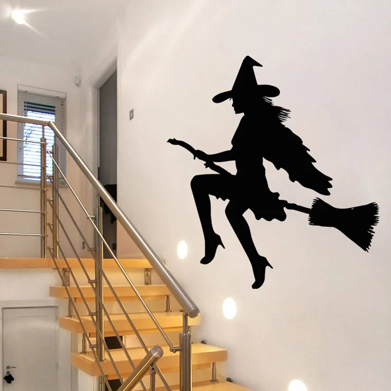 Halloween Broom witch wall decal removeable vinyl Wall sticker DIY Window glass door decals home decoration accessories G812