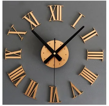 

Metal texture 3D stereo DIY digital wall clock in Rome creative wall stickers diy clocks gold and silver