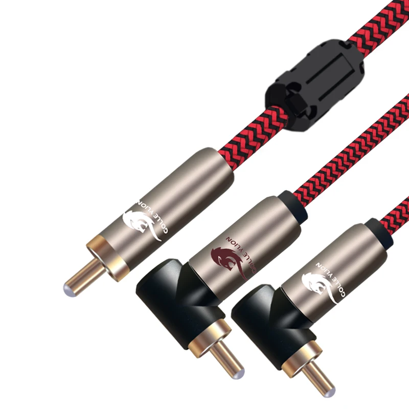 Audio Cable Audiophile RCA to 2 RCA Male Angle Splitter Y Cable for Amplifier Speaker Subwoofer OFC Shielded RCA to Dual RCA