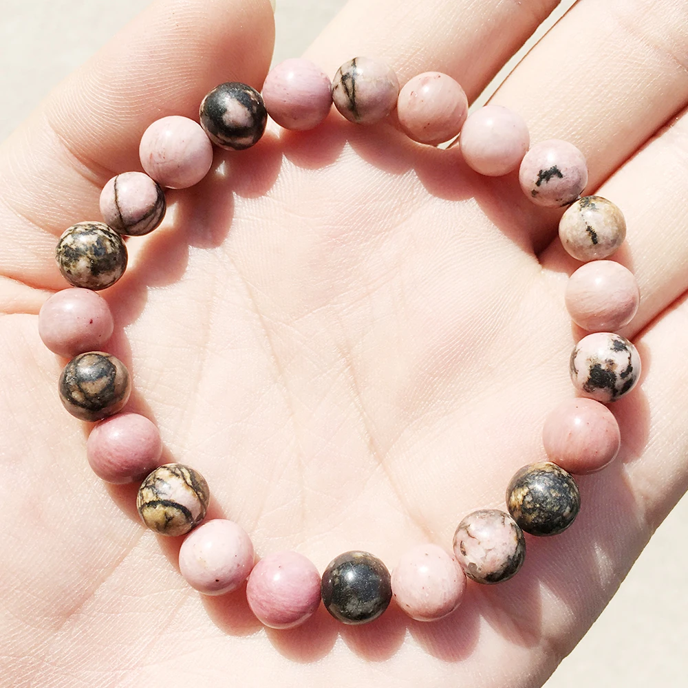 Ruberthen Black Vein Rhodonite Bracelet Meditation Mala Spirituality Jewelry Women Wedding Party Bracelet Natural Stone Jewelry