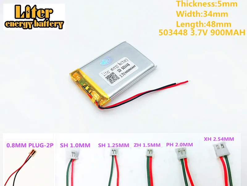 Liter energy battery 3.7V 900mAh 503448 plug Lithium Polymer Rechargeable Battery For MP3 MP4 MP5 Lithium polymer battery