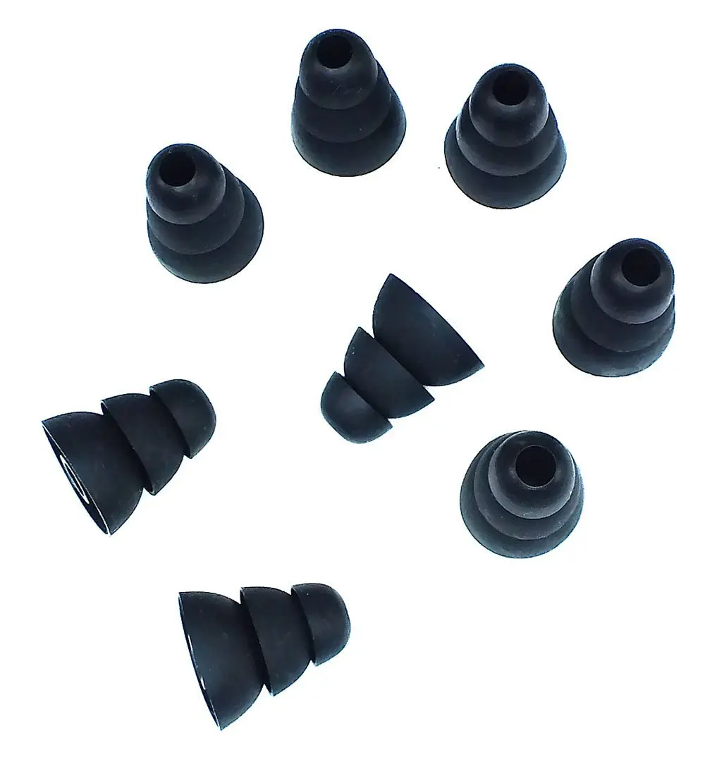 4 Pairs Black Larger size Triple Flange Conical Replacement Silicone Earbuds Compatible With Most In Ear Headphone Brands