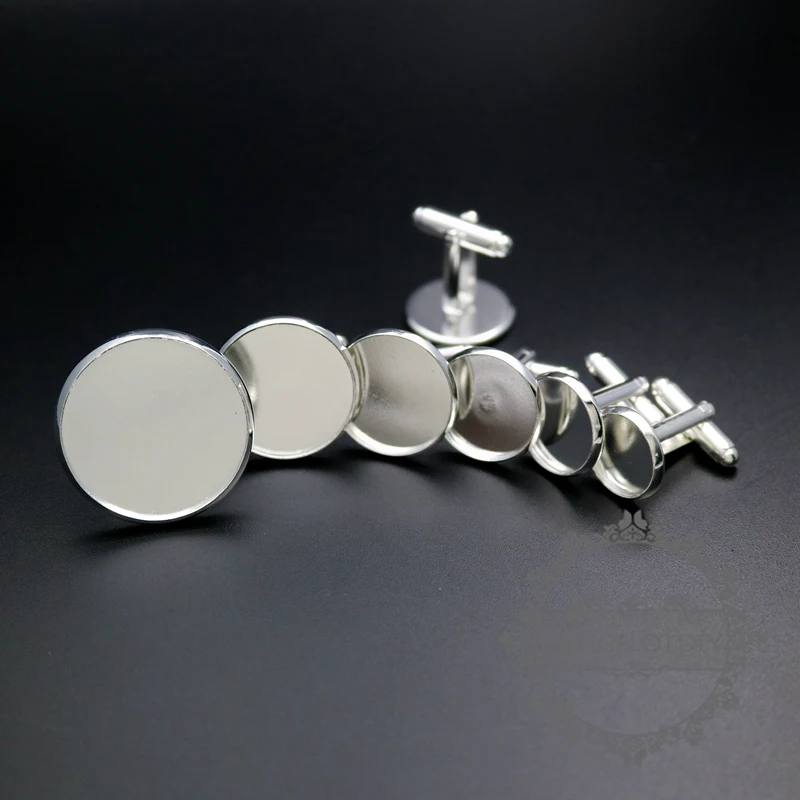 

12-25mm setting silver round bezels base tray setting brass cuff links wedding cufflinks blanks supplies 1500144