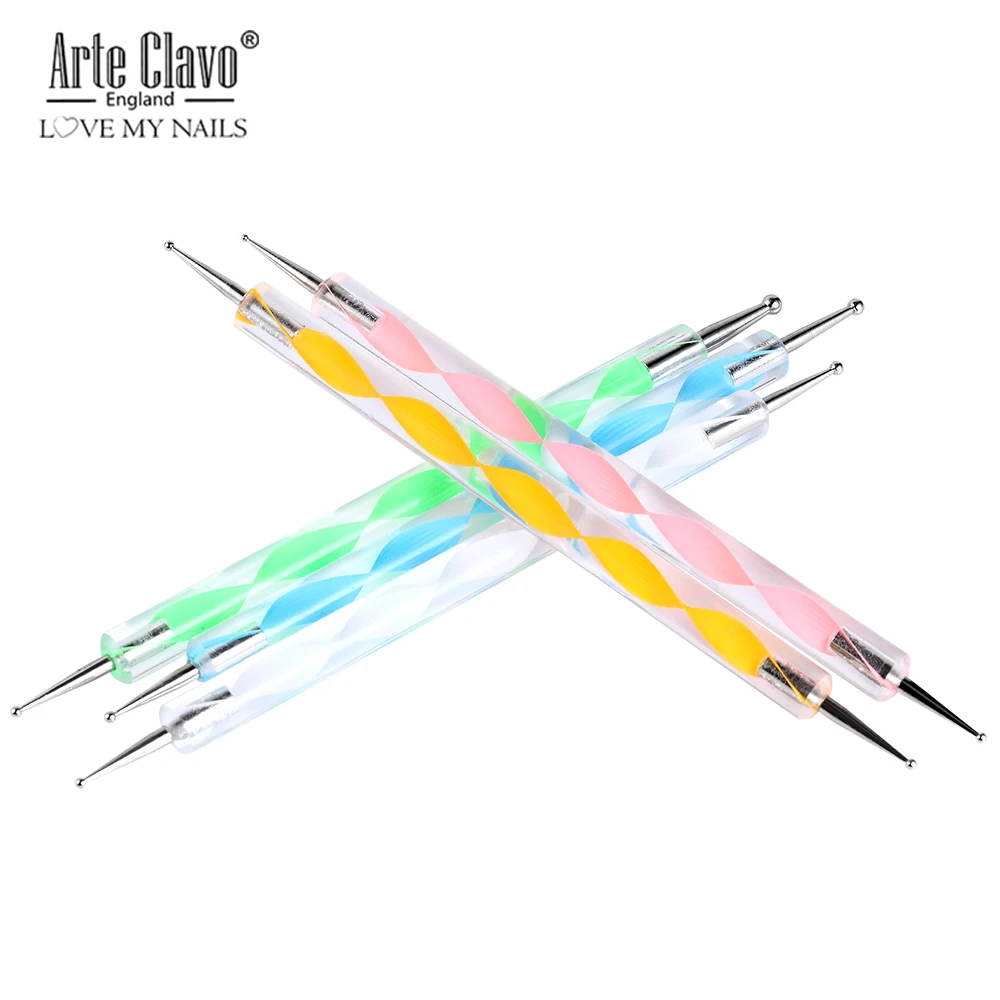 Arte Clavo 5pcs Professional 2 way Dotting Pen Nail Tool Nail Art Pen Set For UV Gel Nail Painting Draw Brush Rhinestones Tool