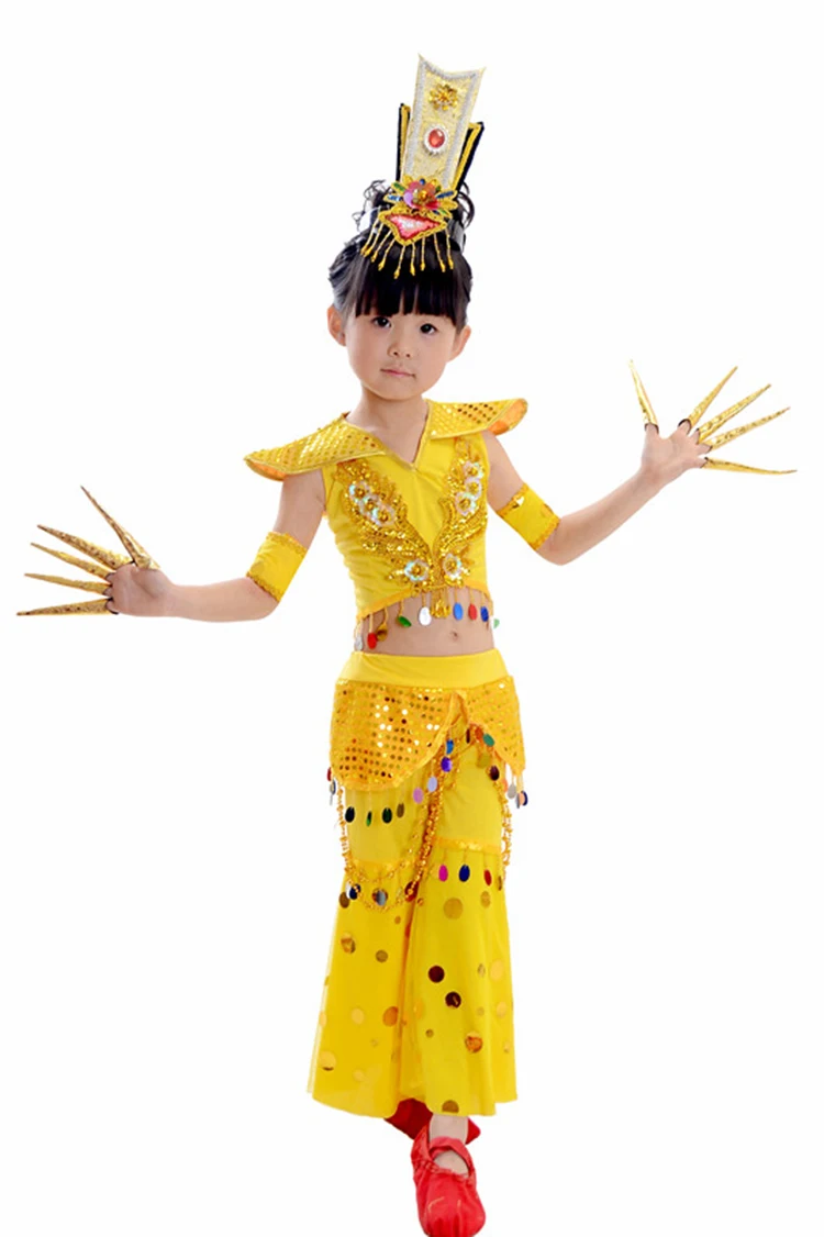 yellow dance suit for children yellow dance costume Thousand-Hand Kwan-yin cosplay clothing festival dance costume