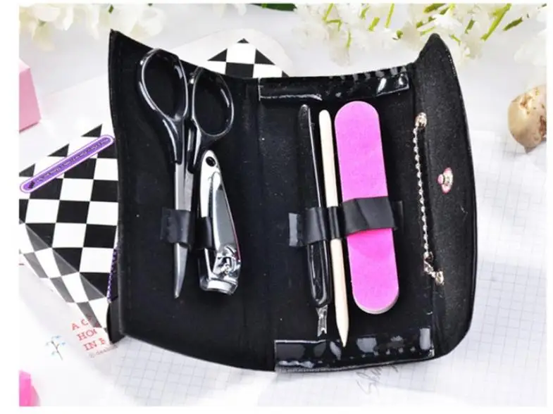 Nail clipper 100sets/lot Bridal Wedding Favor Little Black Purse Patent-Leather Five-Piece Manicure Set SN364