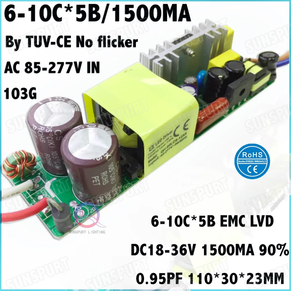 2Pcs By CE No Flicker 60W AC85-277V LED Driver 6-10Cx5B 1.5A DC18-36V Constant Current LED Power For LED Spotlight Free Shipping