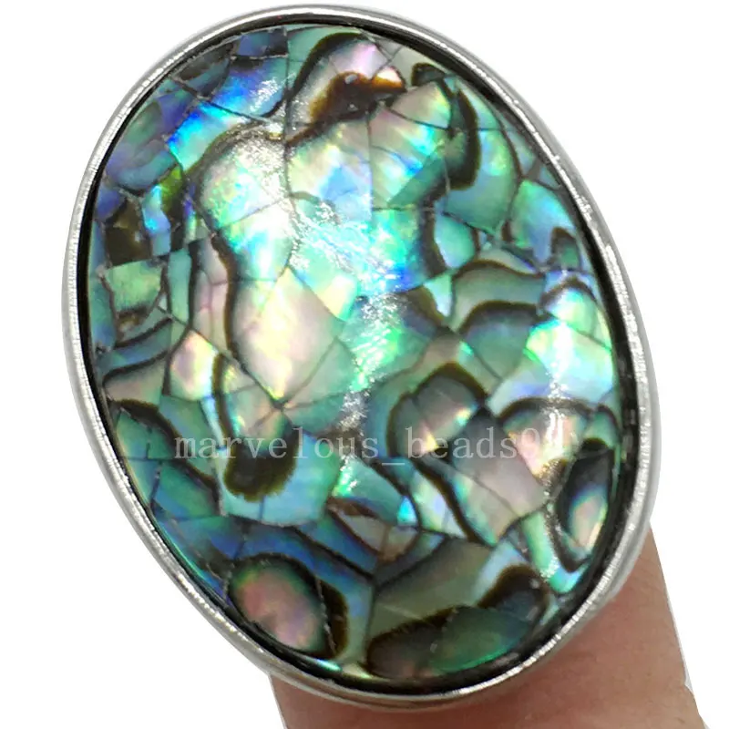 Fashion Jewelry 20x27mm Beautiful New Zealand Ablone  Mother of pearl Shell Art Oval Ring WB587