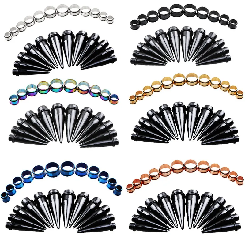 

10-20mm 24pcs/lot Steel Acrylic Ear Gauge Tapers And Plugs Stretching Kits Flesh Tunnel Expansion Body Piercing Jewelry Unisex